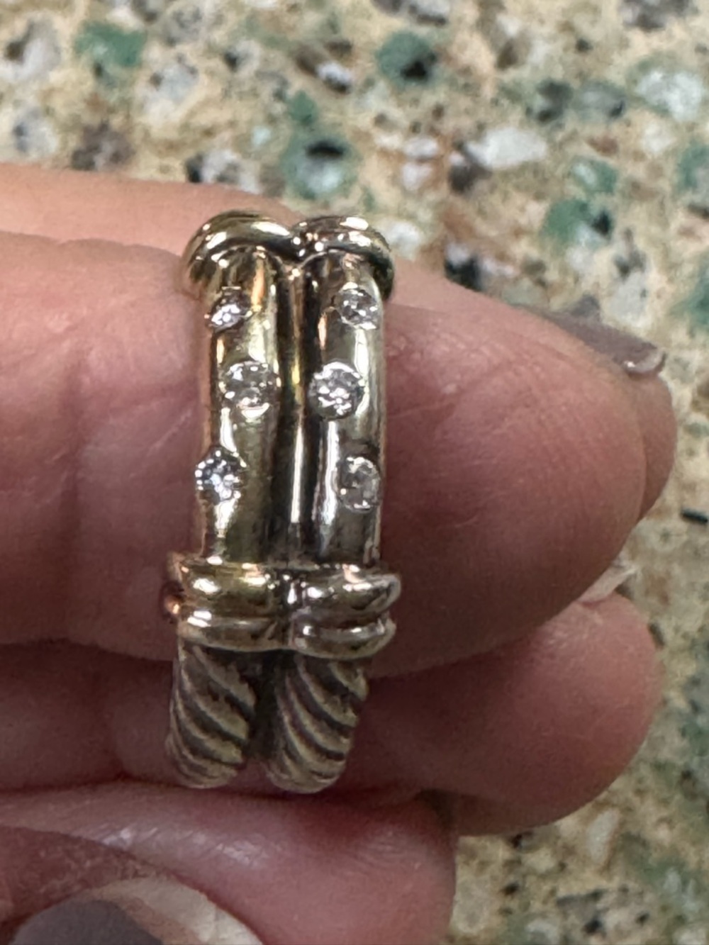 David Yurman Metro Silver 14k Diamond Ring 6 diamonds two tone Sterling and Gold